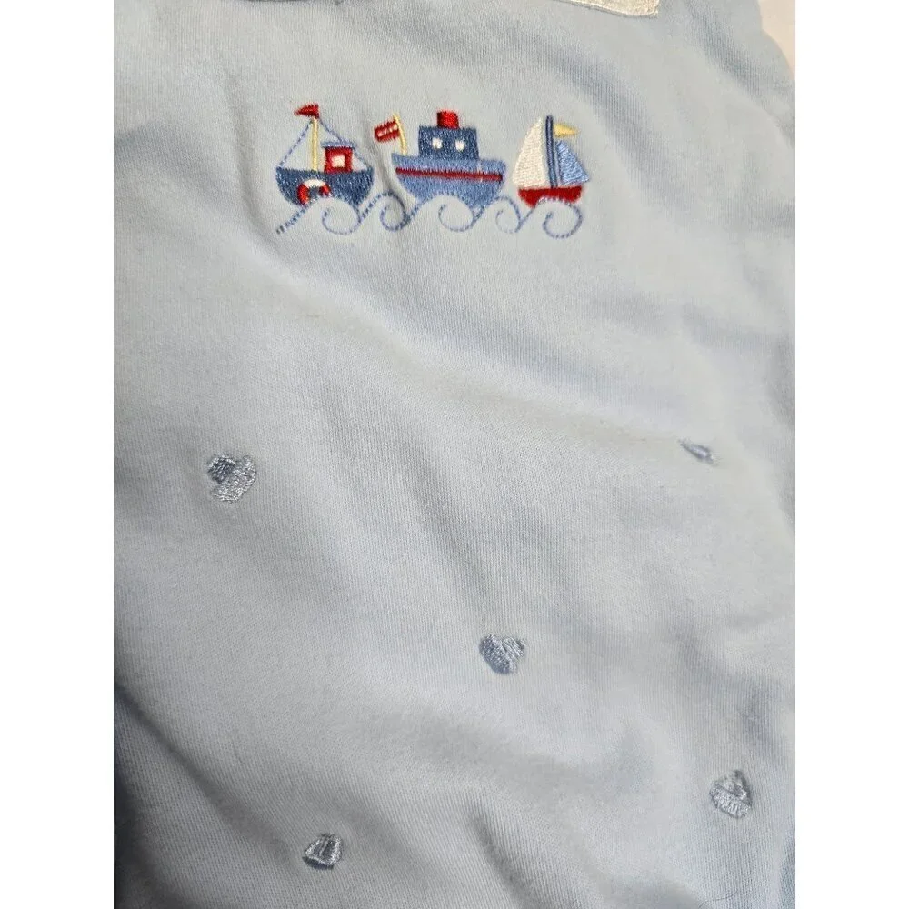 Vintage 90s Baby Boy Sailboat Blue Romper 3 Months